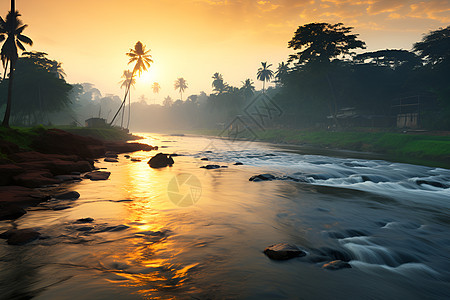 夕阳下的河流图片