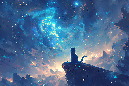 沉浸在星光下的猫咪图片