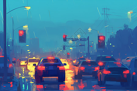 城市倾盆大雨下的街道图片