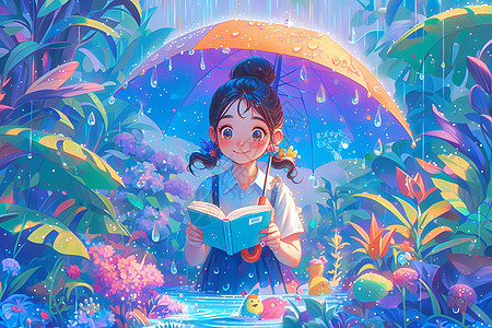 雨中童话少女图片