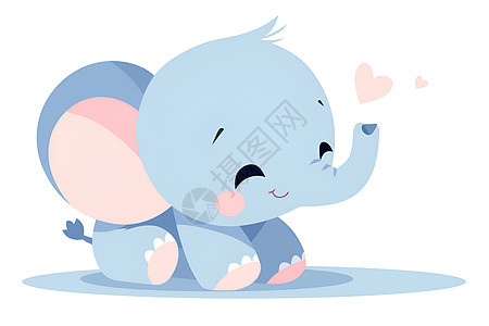 小象和爱心的童话插画图片
