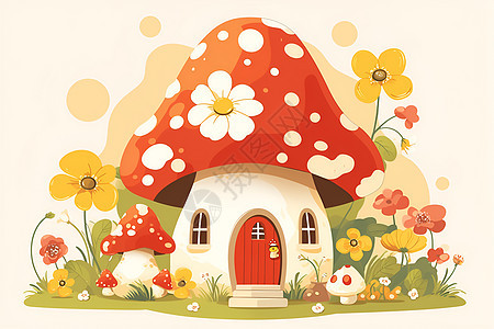 童话世界中可爱的蘑菇屋图片