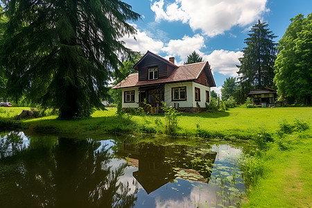 水边小屋风景图片