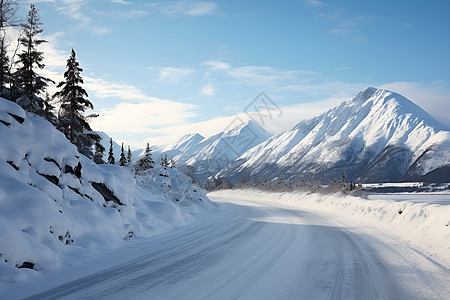 雪山边的公路图片