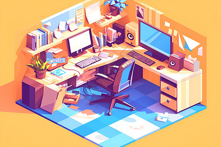 温馨的家庭办公室插画图片