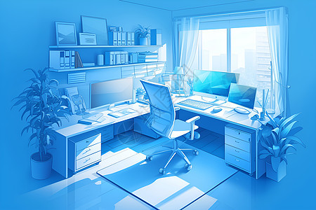 蓝色家庭办公室图片