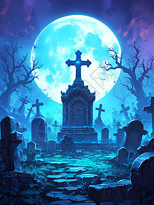 月光下的墓场图片