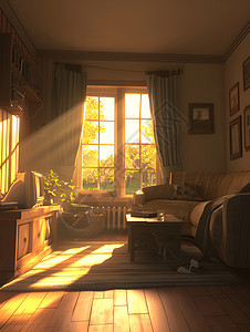 阳光照耀的温馨客厅图片