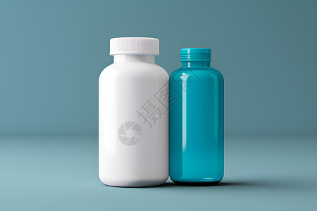 蓝色和白色两个药瓶图片