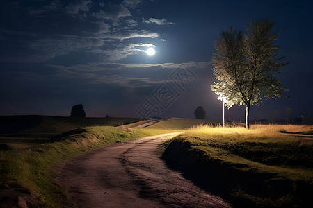 夜空下的小路图片