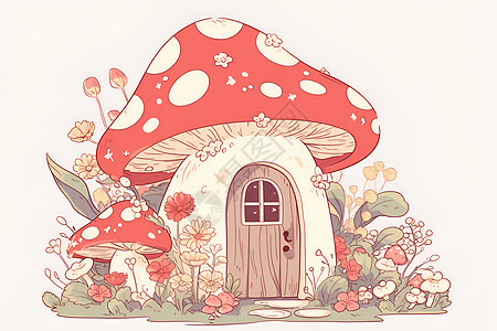 红色的蘑菇屋图片