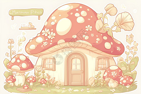 童话插画中的蘑菇屋图片
