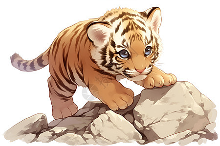 攀登岩石的小老虎图片