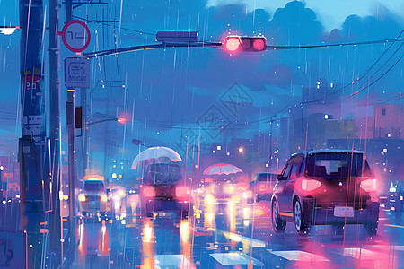 雨中停车城市图片