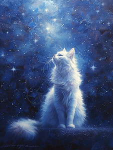 星空下绘制的猫图片