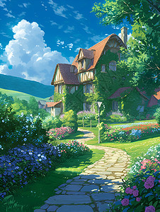 花园中的童话房屋图片