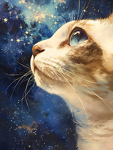 猫仰望星空图片