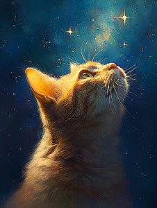 猫咪抬头仰望星空图片