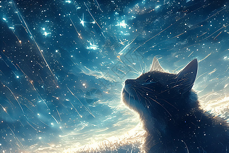 星夜里的猫咪图片