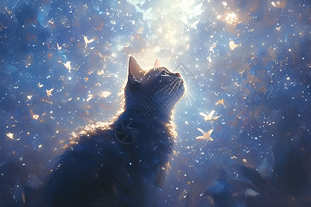夜空下的猫咪图片