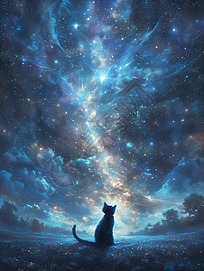 猫咪仰望星空图片