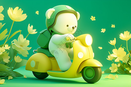 白色小熊骑着摩托车图片
