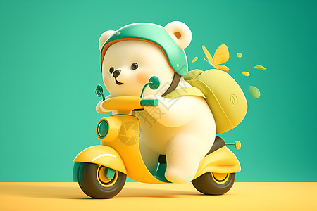 可爱小熊穿着黄色摩托车图片