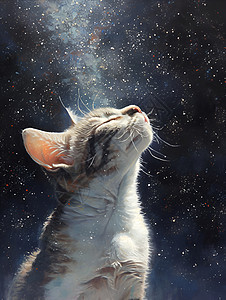抬头望向星空的猫咪图片
