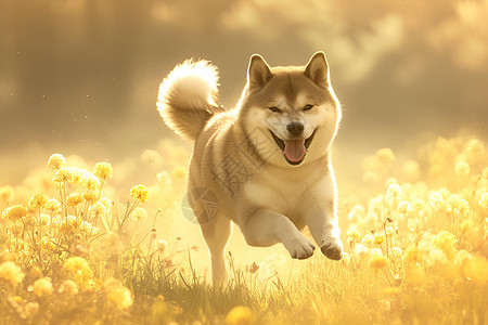 笑容中奔跑的柴犬图片