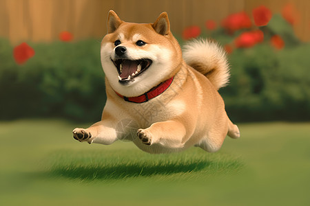 欢乐奔跑犬在青草间图片
