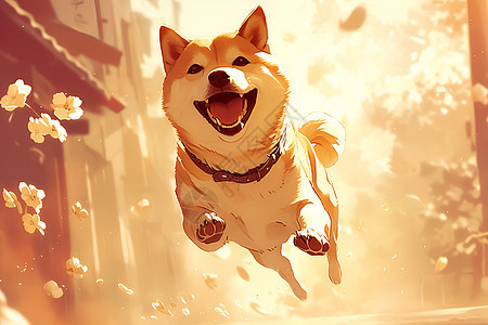 开心的柴犬在奔跑图片