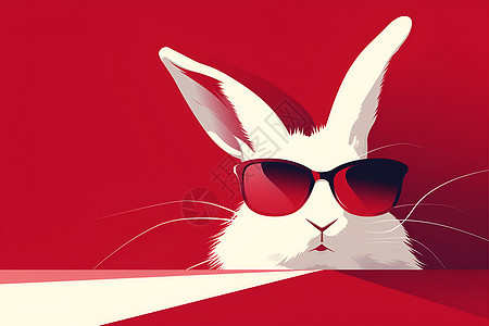 可爱的兔子戴着红色的眼镜图片