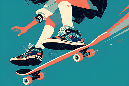 滑板上的女孩图片