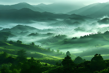 雾气缭绕的山脉图片