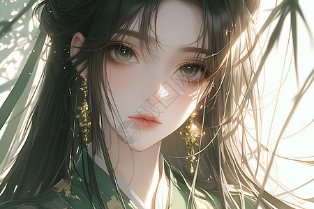 绿色汉服的中国女孩图片