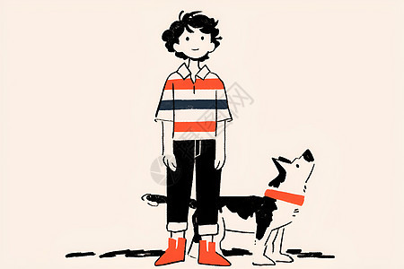 简约线条男孩和狗图片