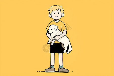 简约的卡通男孩和狗图片