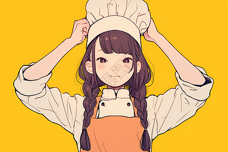 女厨师整理帽子图片