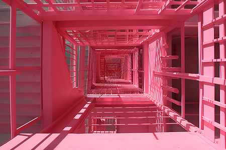 粉红色的回型楼梯图片