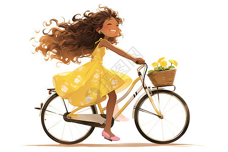 可爱的女孩骑着自行车图片