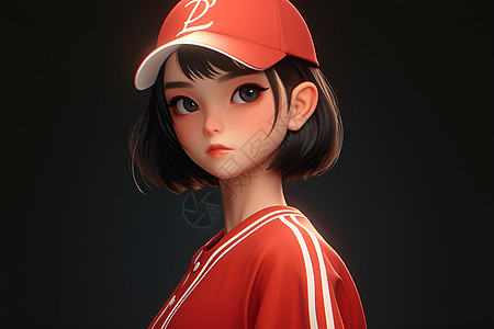 戴棒球帽的运动少女图片