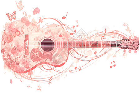 粉色吉他上的花朵图片