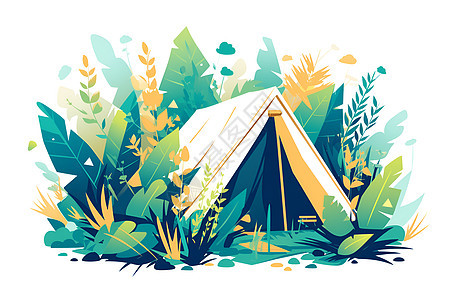 一座帐篷和绿叶图片