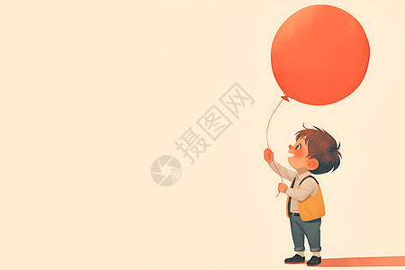 小男孩拿着红色气球图片