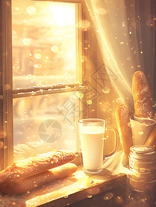清晨一杯牛奶和面包图片