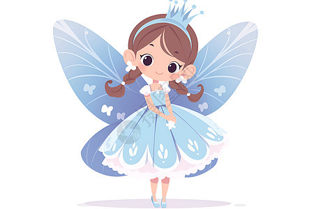蓝色翅膀的可爱童话女孩图片