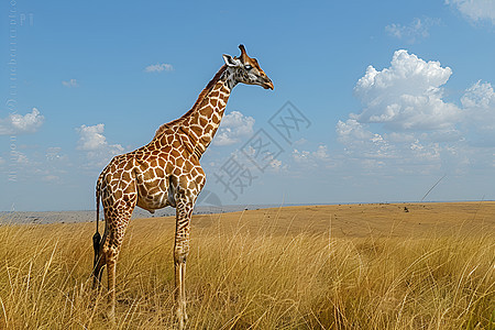 草地中的野生长颈鹿图片