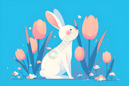 花朵和白小兔图片