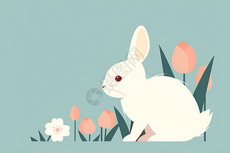 小兔子和花朵图片