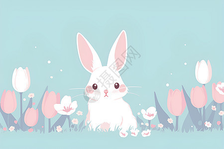 梦幻粉色郁金香和兔子图片